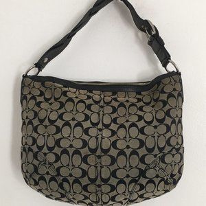 Coach Large Black/ Gray Jacquard Signature Print Braided Strap Hobo Bag